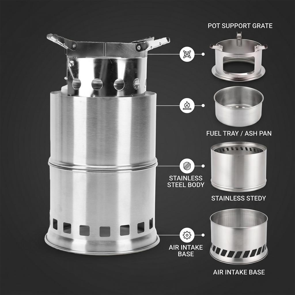 Stainless Steel Medium Camping Stove Foldable Firewood Stove for Outdoor Cooking Hiking Picnic BBQ with Compact