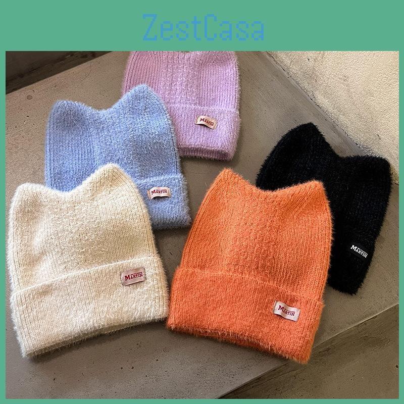 Colored Sweet Candy Cat Ear Shaped Women Warm Knitted Hat For Outings Winter