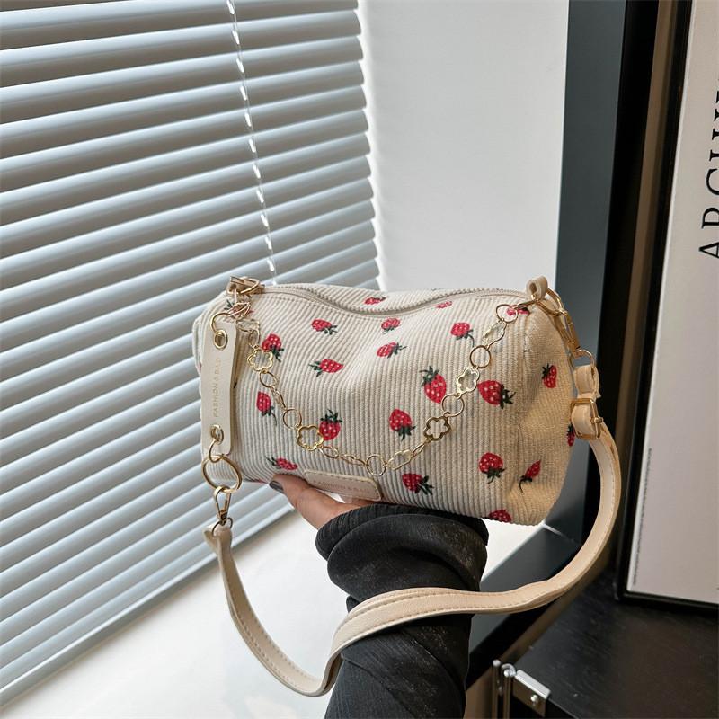 Korean Style Girls Shoulder Bag In Canvas With Zipper Closure For Streetwear