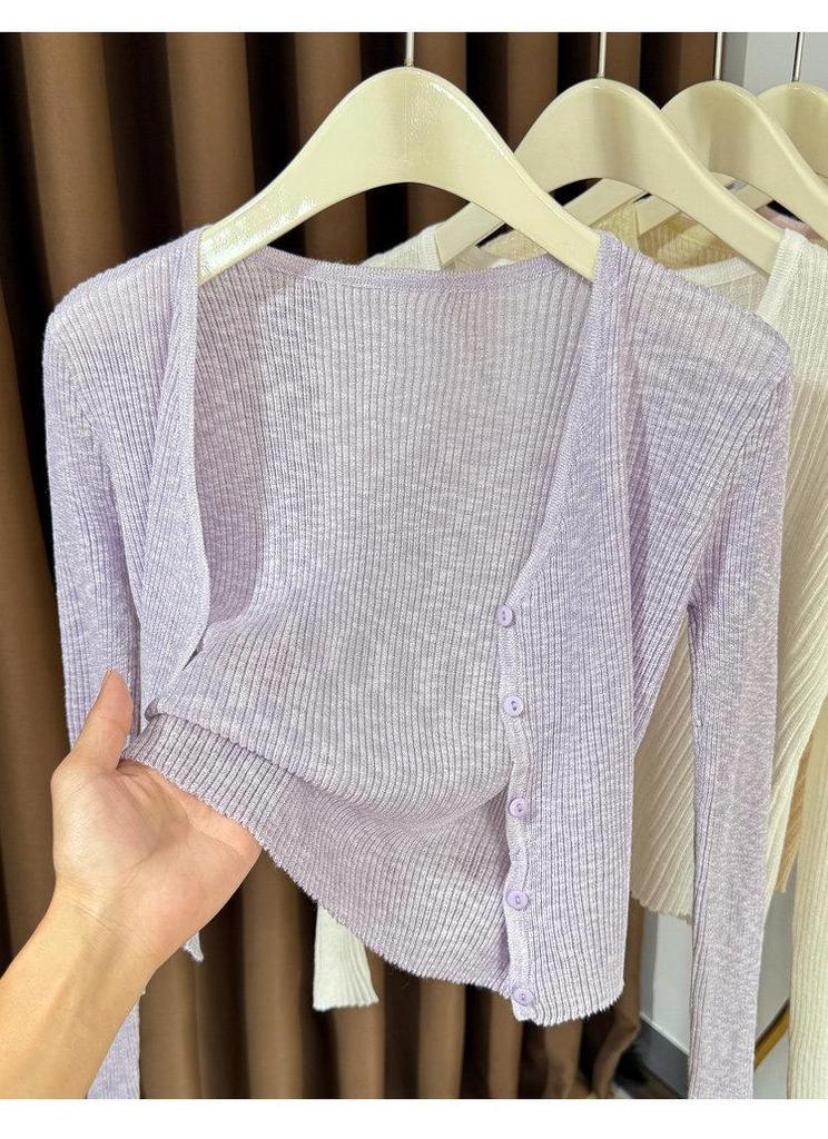 Hochwertiger dünner gerippter Strick-Cardigan für Damen, Perfekte Sommer-Schicht für Camisole-Kleider, Kleiner Bolero, Sonnenschutz-Schal aus Eis-Seide