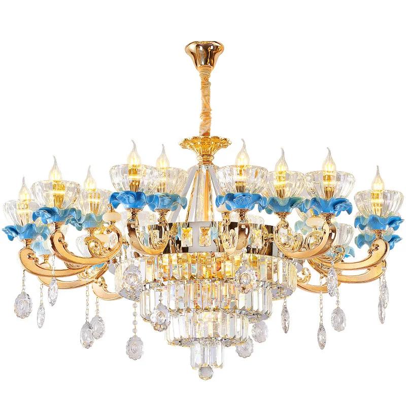 Luxury Living Room Chandelier French Crystal Living Room Light Modern Villa Dining Room Bedroom Ceramic Pendant Lights