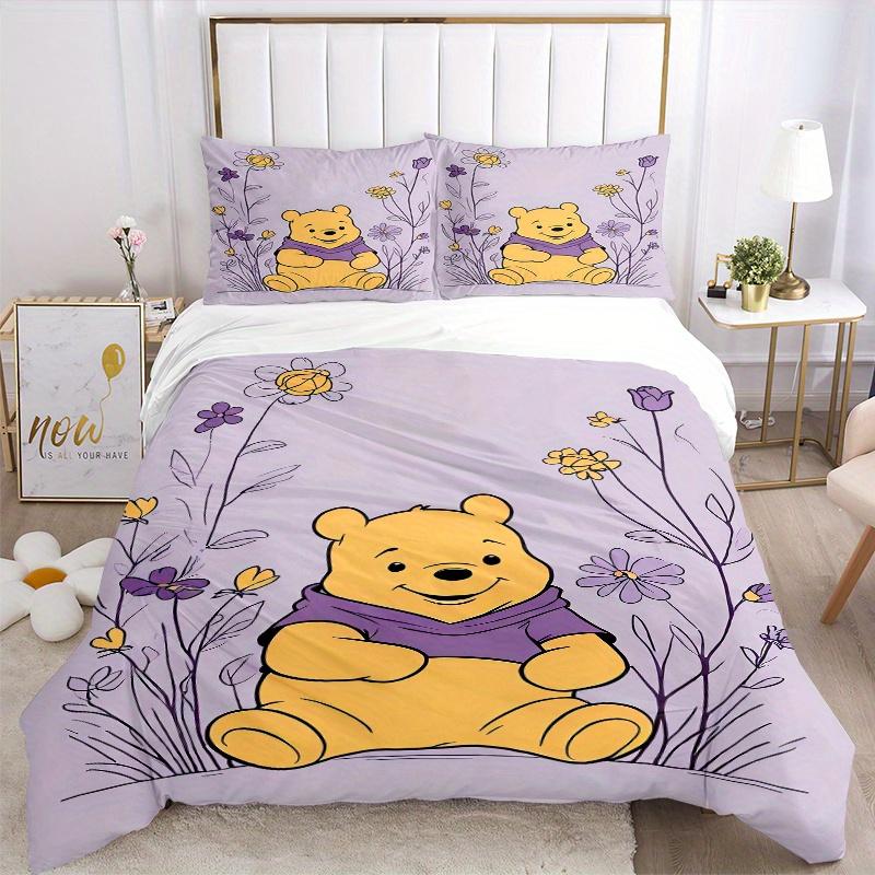 3pcs Winnie the Pooh Floral Bedding Set, Including 1 Quilt Cover and 2 Pillow Shams, Without Filling, Soft and Comfortable Home Bedroom S099