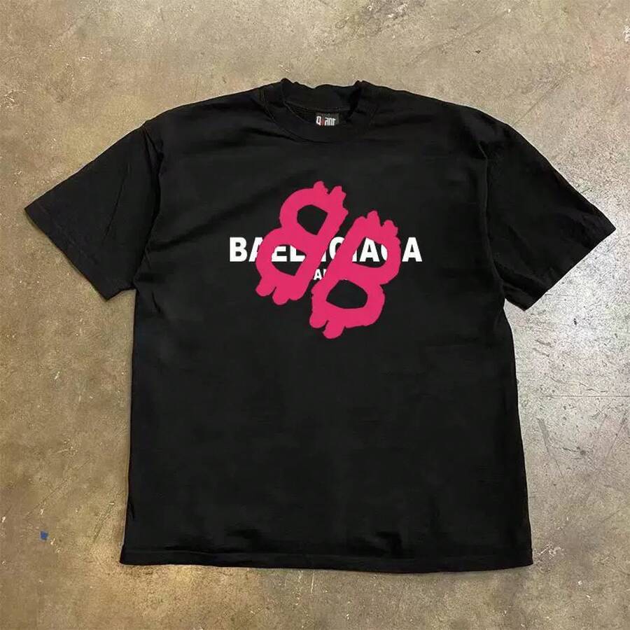 Pink Graphic Tees Unisex -  Balenciag  Text Unisex Shirts S