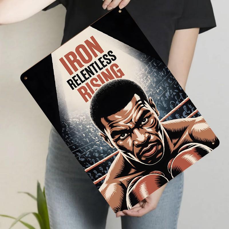 

Iron Relentless Rising Boxing Themed Metal Wall Art Decor for Home Gym Decorative Painting 20x30cm（7.8x11.8inch）