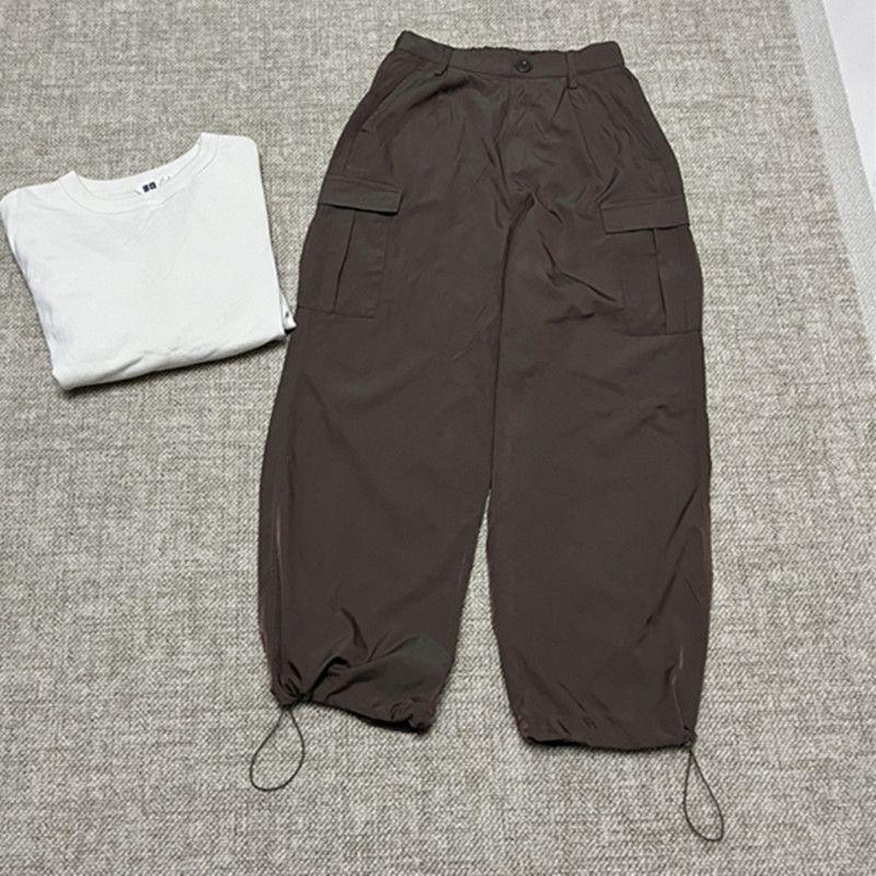 

2039 Ежедневный заказ Женская тонкая парка из ткани хаки Брюки прямого кроя Многокарманные На резинке наполовину Dark brown All yards