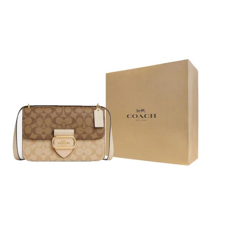 Coach Morgan 26 Classic Monogram Flap Snap Comfortable Leather Messenger Bag Women Shoulder Bag Khaki CM089-IMOT4