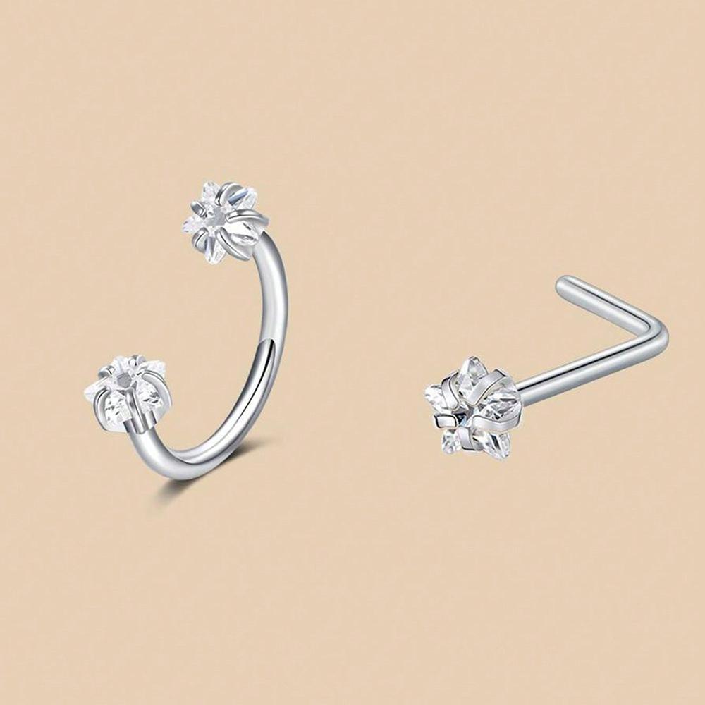

6/2pcs Horseshoe Nose Rings With L-Shape Nose Stud, Stainless Steel Rianbow CZ Nose Ring,, Lip Eyebrow Helix Ear Piercing 18G 1.0mm&Geometric&Nose Rings & Studs&Face