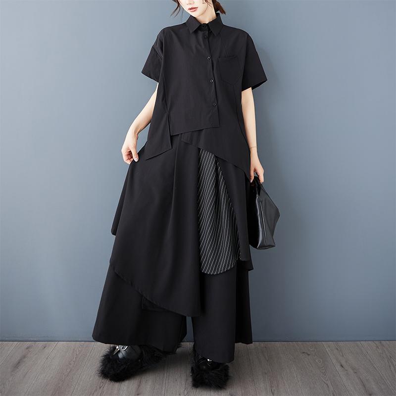 DIMANAF 2025 Women Summer Plus Size Asymmetrical Shirt Black Blouse Fashion Casual Tops Tees Loose New