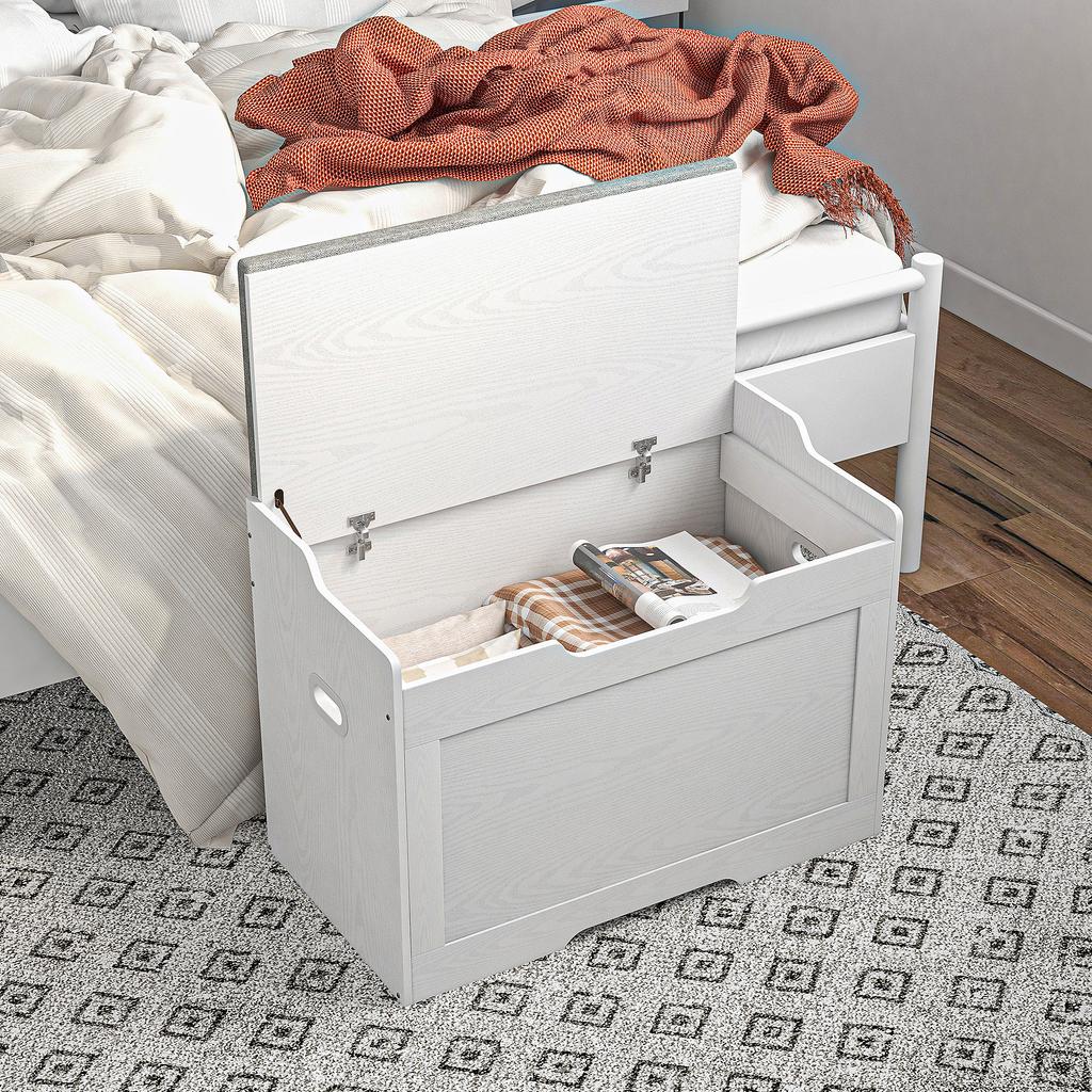 103 Liter Storage Chest, Storage Bench with Safety Hinge, Seat Cushion, for Various Rooms, White