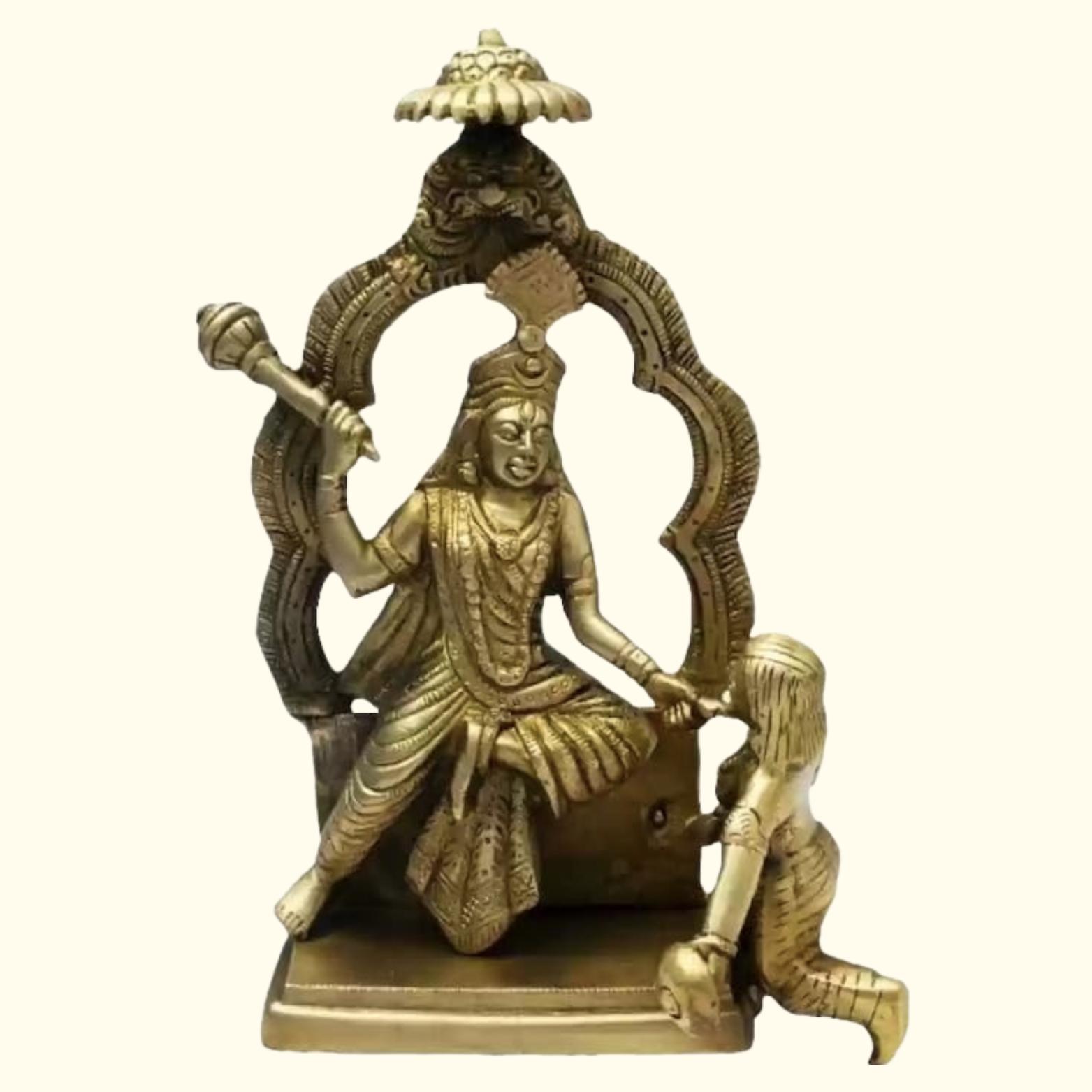 

Pure Brass Made Baglamukhi Mata Puja Idol, Religious Statue, Gold Color - 10 Cm