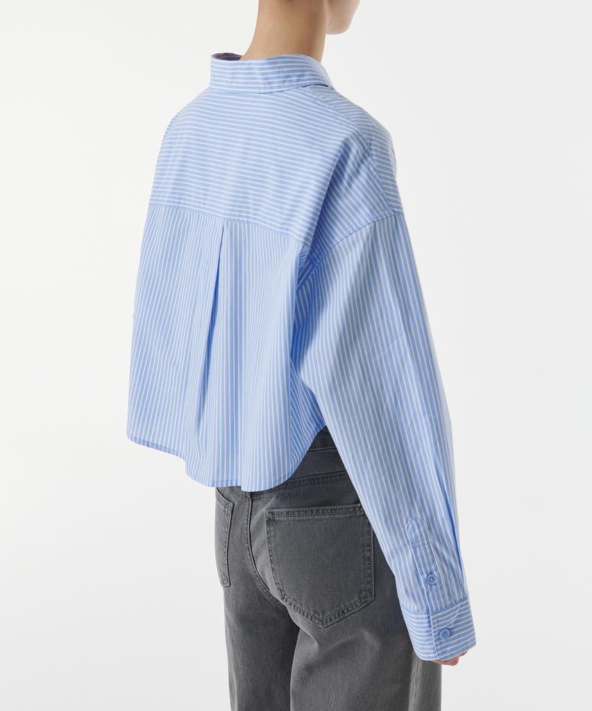 MUSINSA STANDARD WOMAN Women'S Striped Oversized Crop Poplin Shirt [Blue]