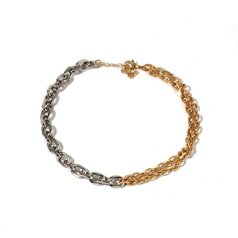 Gold Mixed Silver Color Asymmetric Chain Choker Necklace For Women Thick Chain Link Choker Necklaces Valentines Jewelry Gift