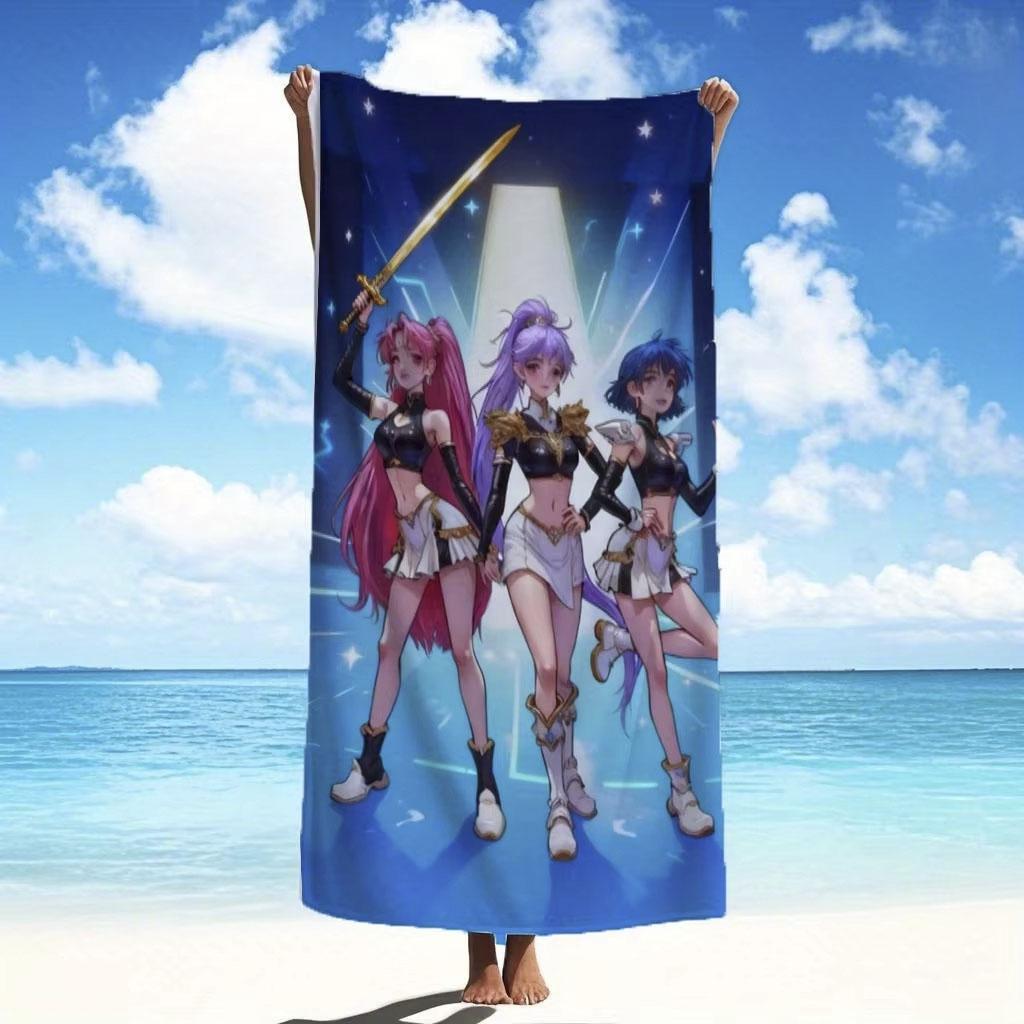 Kpop Idol Style Anime Girl Beach Towel Quick Dry Microfiber Flat Print Large Bath Towel for Summer Concert Fans