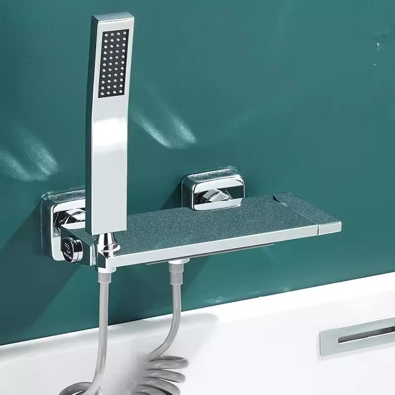 Tuqiu White Bath and Shower Faucet Set Wall Mounted Brass Gray Waterfall Bathtub and Shower Mixer Black Bathroom Taps Brass