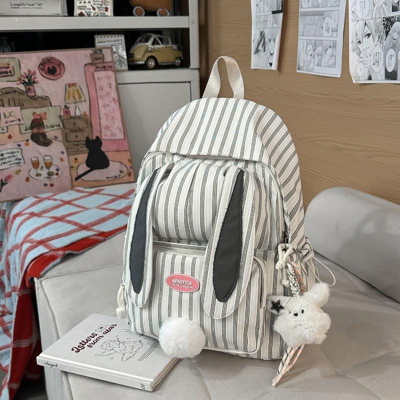 New Style Cute Sweet Primary Schoolbags Fashion Striped Rabbit Lovely Backpacks Junior High School Teenager Girl Lightweight High Capacity Book Bags czarny