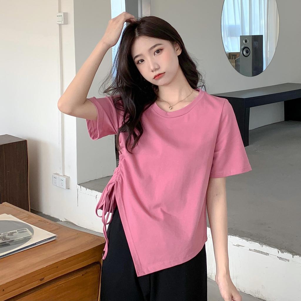 Summer 2023 Women's Slim Fit Irregular Cotton T-Shirt - High-Quality, Short-Sleeved Fashion Top
