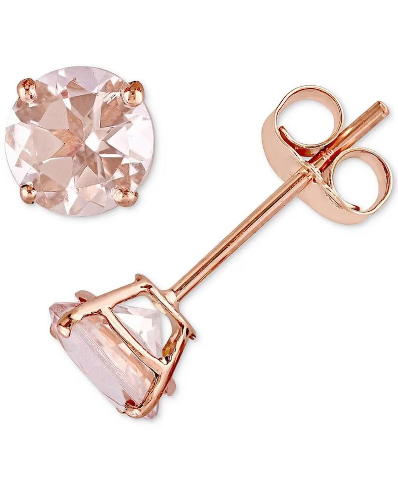 Genuine Morganite Gemstone vermeil Over 925 Sterling Silver Stud Earring