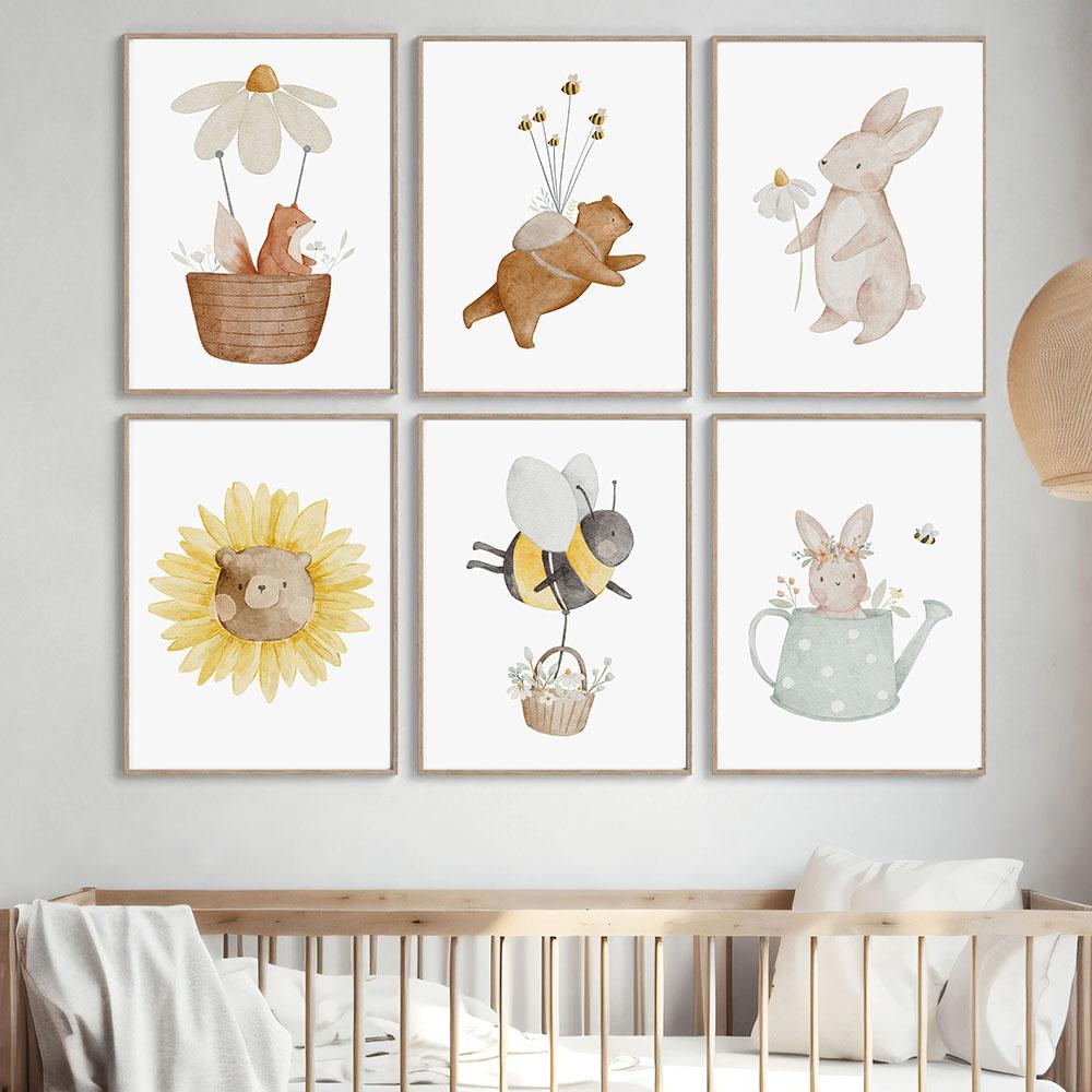 Cartoon Animal Print Canvas Posters Children's Room Home Decoration Living Room Mural Wall Painting Nursery Decoration Poster