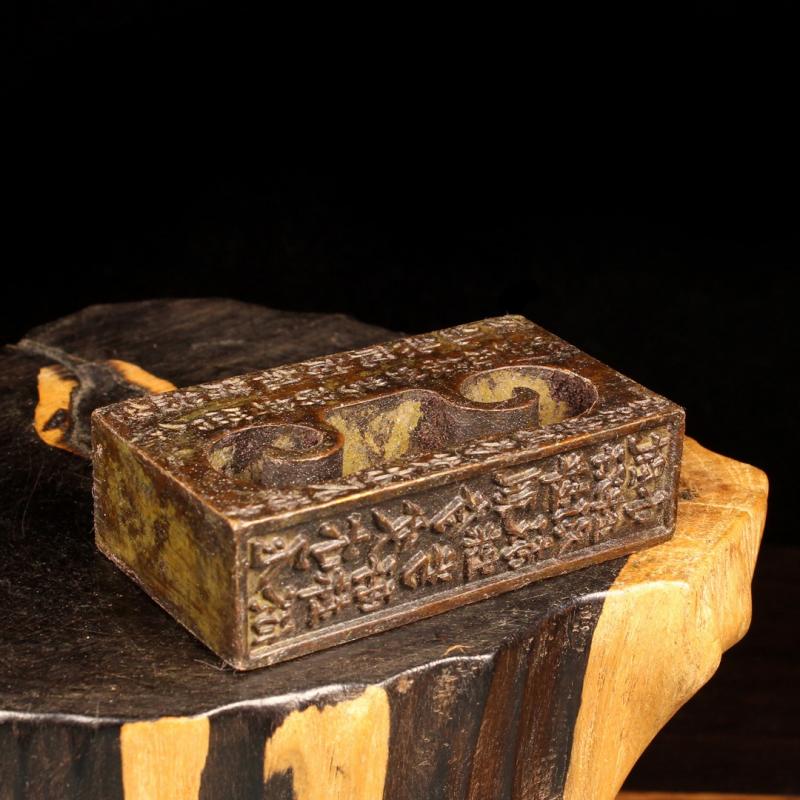 Collection Chinese Purple Copper Carved Hexagon Seal Exquisite Small Statues Decoration