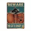 Vintage Beware of Cat Metal Tin Sign Retro Wall Decor Garage Garden Farmhouse
