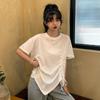 Women's Short Sleeve T Shirt Round Neck Casual Plus Size Drawstring Irregular Split Hem Loose Fit Top