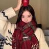 Classic Christmas Red Plaid Scarf for Women Winter Korean Style British Shawl Thickened Dual Purpose Warm Student Scarf for Men