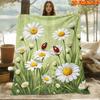 1pc 2D Flat Printing Spring And Summer New Arrival Daisy And Ladybug Theme Digital Print Blanket, All-Season Use, Casual Throw, 100% Polyester Fiber S