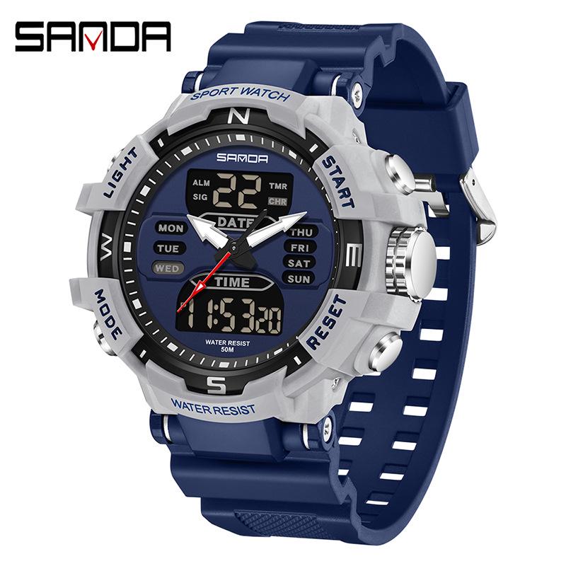 Sanda Men's Casual Sports Waterproof Dual Display Digital Watch