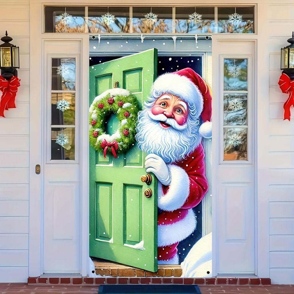 Background Christmas Door Banner Door Hanging Door Banner Fabric Flag Christmas Party