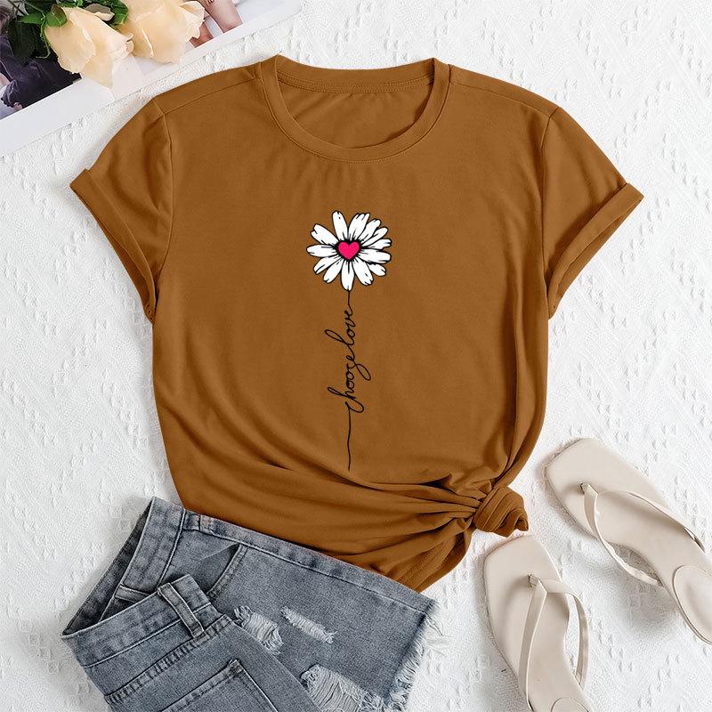 

Женская футболка с круглым вырезом и короткими рукавами с принтом «Ромашка» 4xl верблюд