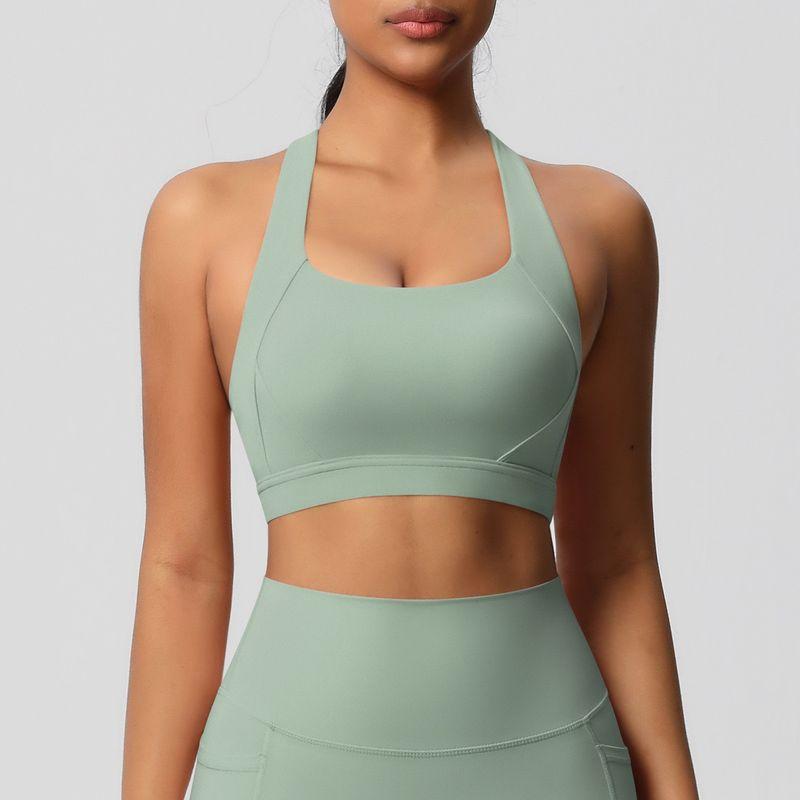 Nude Feel Brushed Yoga Bra Women's High Strength Shockproof Push-up Running Exercise Underwear Beauty Back Cross Fitness Vest