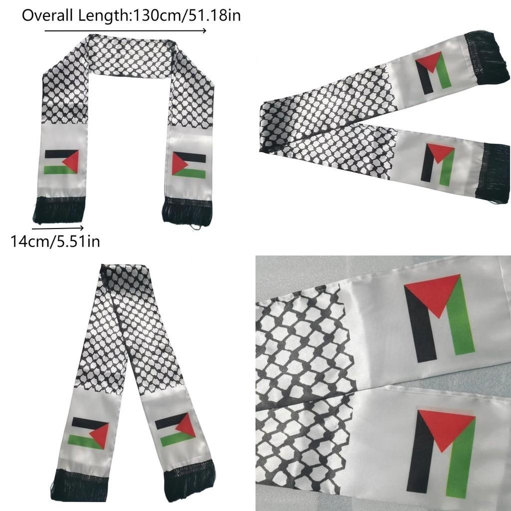 Palestine Flag Scarf 14*130cm Double Layered Polyester Fabric