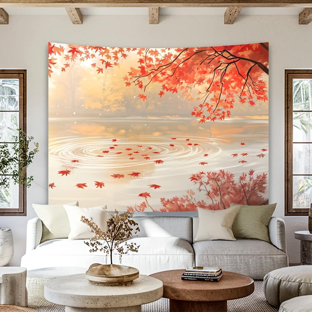 1pc Autumn maple leaf pond pattern tapestry, machine washable polyester, suitable for bedrooms and living rooms. 100X70CM
