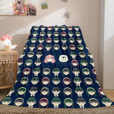 SpyxFamily Sleek 2D Cartoon Flannel Blanket, Modern Print for Bedroom, Comfortable Sofa Travel Blanket_LIAN