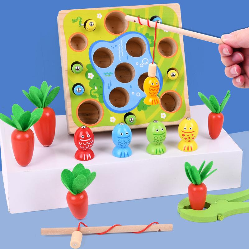 Toys Carrot Montessori Harvest Toddler Shaped Matching Game Fishing Wooden Skill