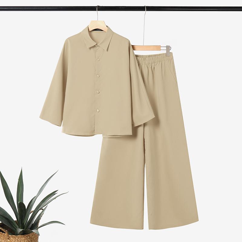 

ZANZEA Women Long Sleeve Blouse and Pants Casual Two Piece Suit Sets 5XL бежевий