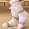 Winter Plüsch Frauen Boden Socken Warme Weiche Korallen Fleece Gestreiften Bequeme Nicht-Slip Thermische Weibliche Socken