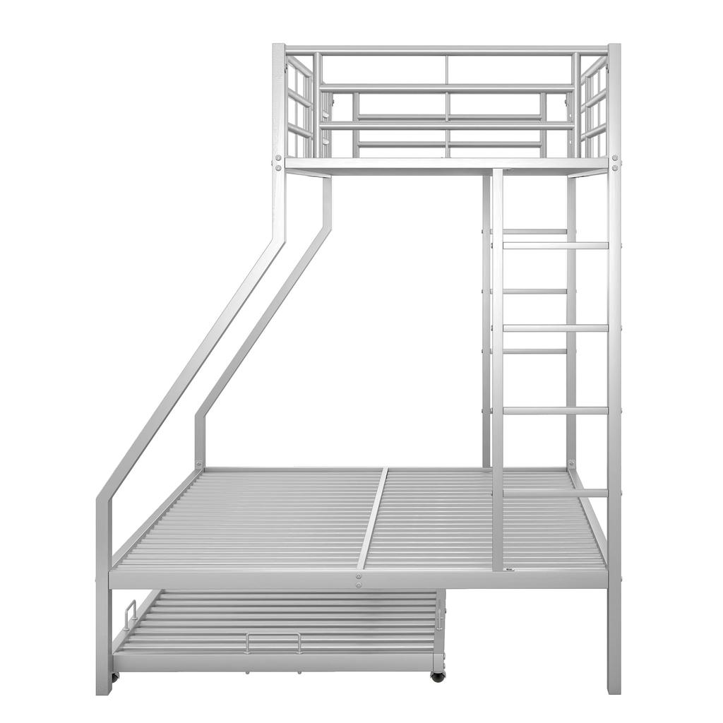 Children's Bed Bunk Bed 90(140)x200cm, Metal Bed with Ladder On Both Sides, Bunk Bed with Pull-out Bed and Fall Protection
