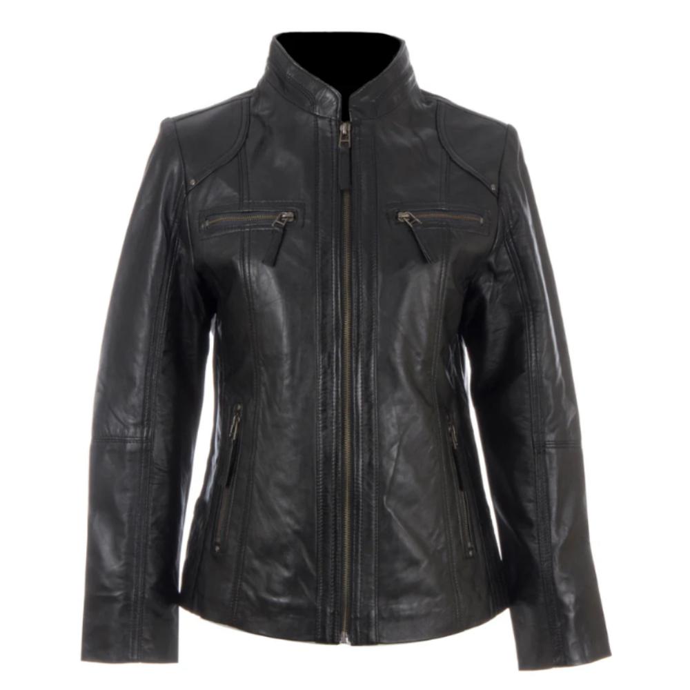 AVIATRIX Women's Real Leather Jacket (OBFQ) - Black