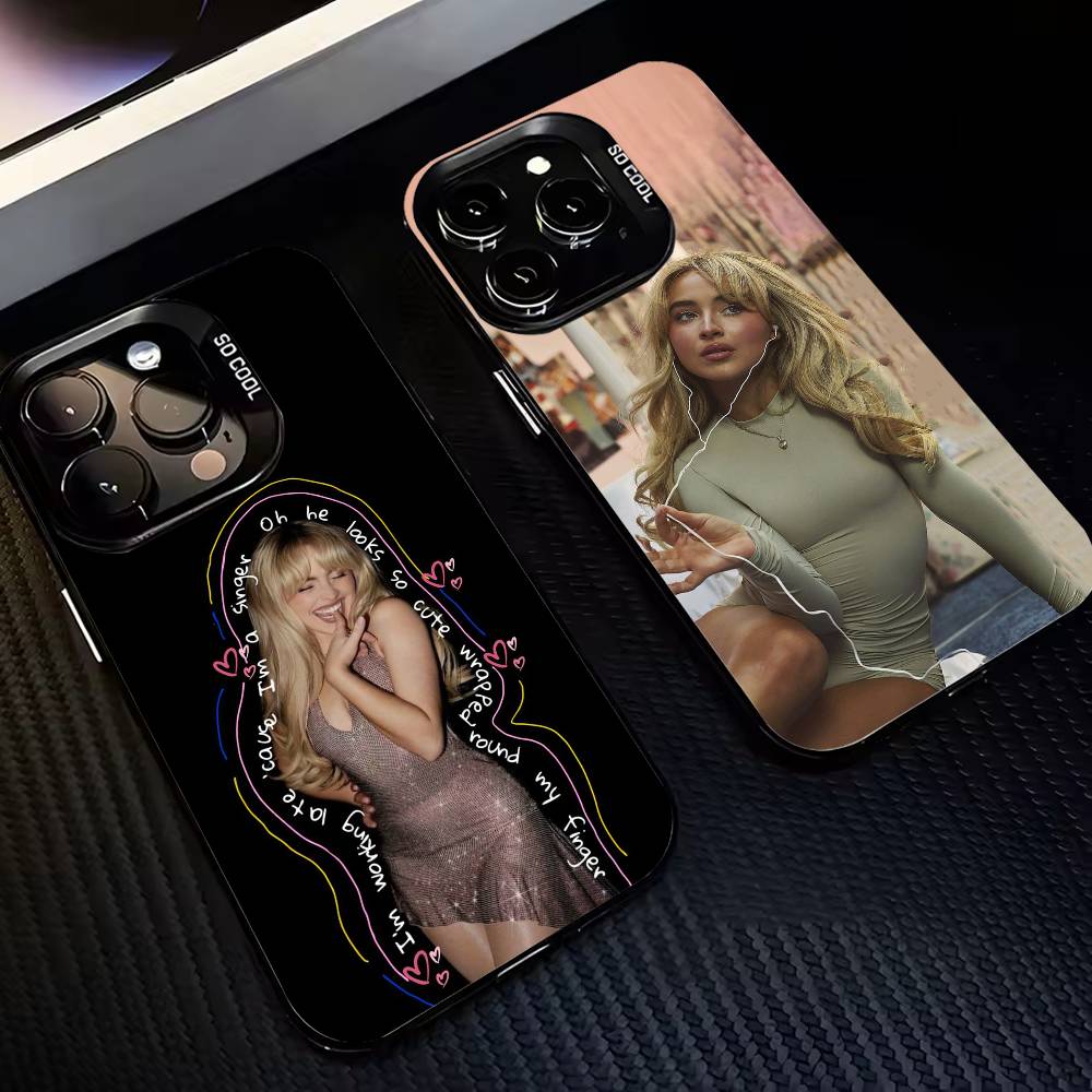 S-Sabrina Singer C-Carpenter Phone Case For iPhone17 16 15 14 13 12 Pro Max Grey Black Matte Laser Metallic Aurora Funda