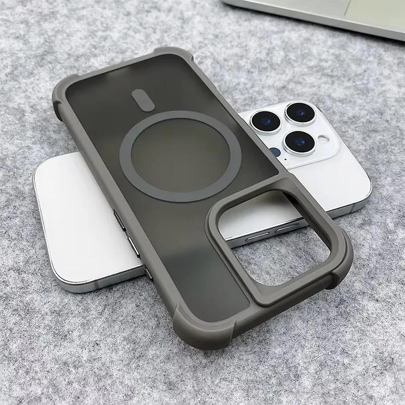 Magnetic Luxury Matte Fall Prevention Armor Shockproof Case For iPhone15 14 13 12 11 16Pro Max Wireless Charge For Magsafe Cover