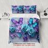 3pcs Butterfly And Rose Bedding Sets 3D Printed Floral Pattern Duvet Cover Sets With Pillowcases No Filling Vivid Visual Style