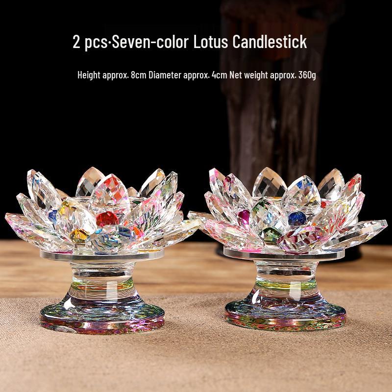 Seven-Color Crystal Lotus Candle Holder for Buddhist Offerings: Eternal Ornament for Home Altar