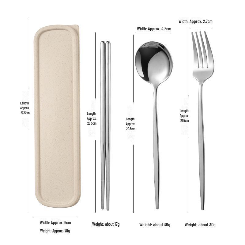 Stainless Steel Portable Tableware Set: Chopsticks, Spoon, Fork - Customizable Student/Outdoor Gift with Logo.