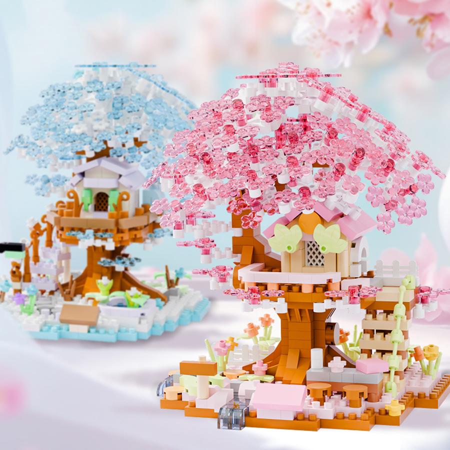 Four Seasons Cherry Blossom House Building Blocks Micro Particle Brick Game Assembly Toys For Kids Adult Creative Decoration