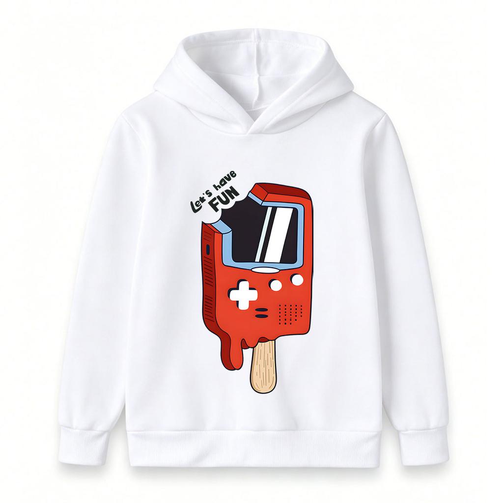 Kids Boys Girls Pullover Hoodie, Funny Gameboy Popsicle Printed Casual Long Sleeve Hooded Sweatshirt, Let's Have Fun Pattern Tops for Game Lovers Chil