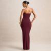 Women Sleeveless Strapless Ruched Maxi Dress Solid Color Elegant Formal Evening Dress