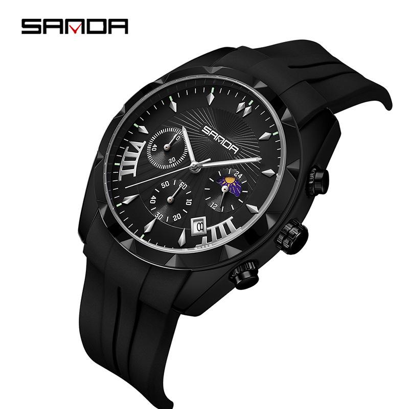 Sanda Men s Quartz Chronograph Watch - Fashionable Waterproof Silicone with Luminous Steel Band