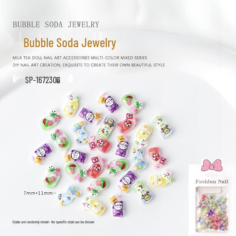 

Cartoon Bubble Bottle Nail Art Charms - Cute Resin Strawberry Bear, 30 Pieces