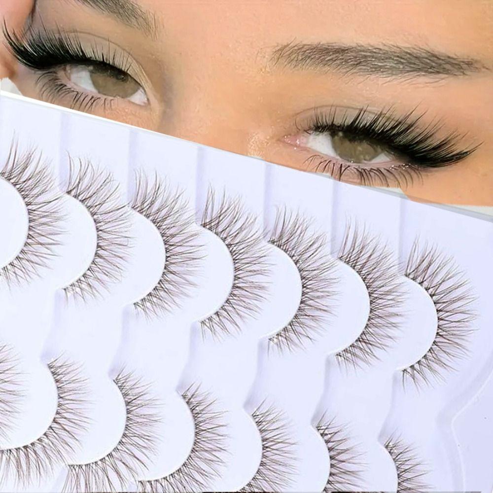 Clear Stem Brown False Lashes 7 Pairs Cat Eye Faux Mink Lashes  Makeup Supplies
